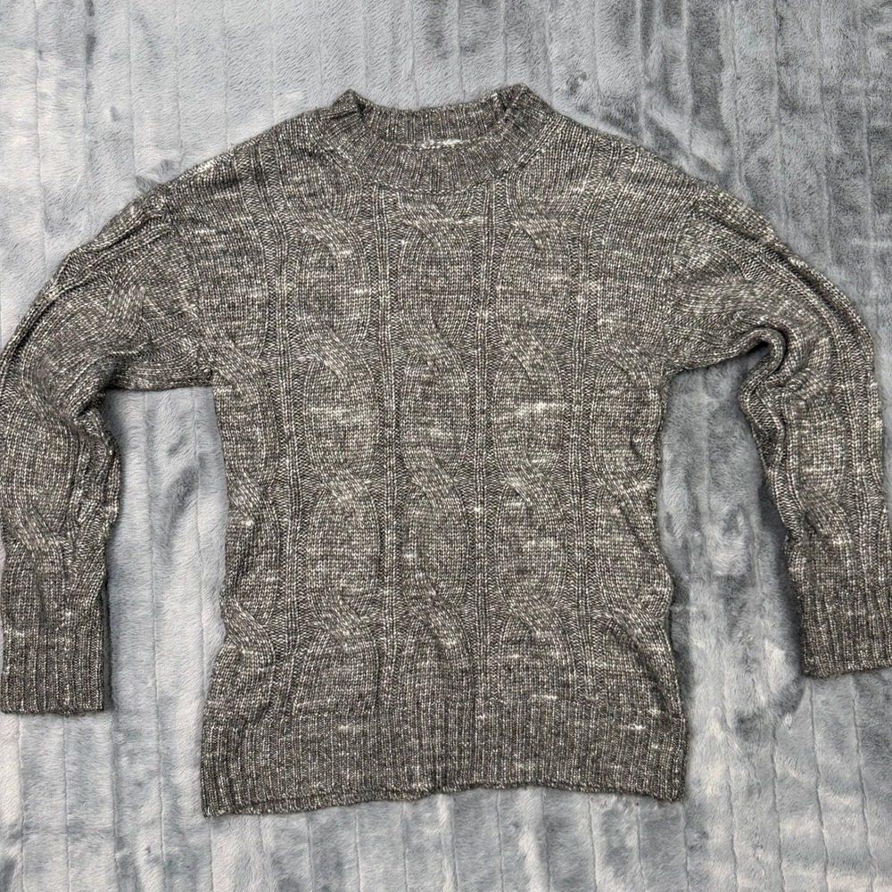 American Eagle Womens Cable Knit Sweater Gray Marled Crew Neck XS 8911